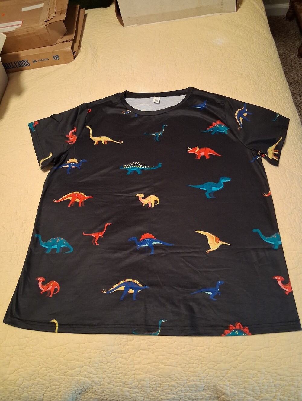 Women's Dino Print Crew Neck Short Sleeve Tee - Black, Size 1X